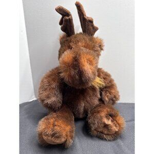 Vintage Unipak Brown Plush 10" Sitting Moose with Beard Posable Ears Stuffed Ani